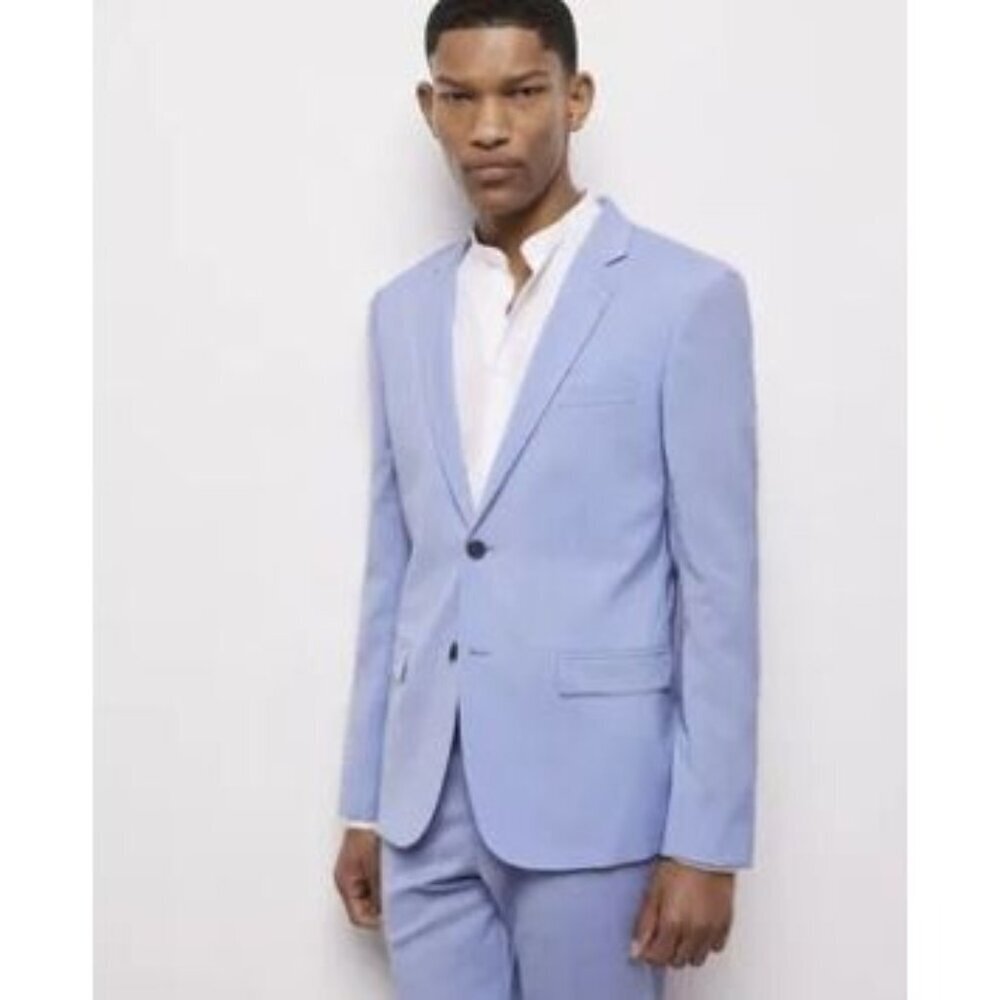 Mens Light Blue Wool Slim Suit Blazer Notched Collar Button Cuff Kooples Size 38 - Picture 4 of 10